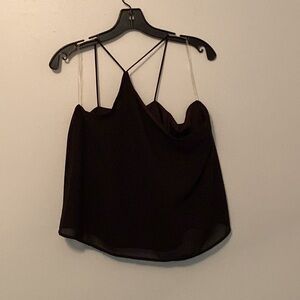 Fiestar Black Ribbed Criss Cross Adjustable Strap Crop Top Blouse